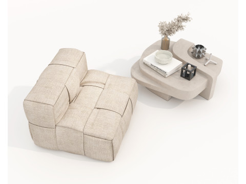 Set Meja Kopi dan Kursi Berlengan Modern 77 Model 3D