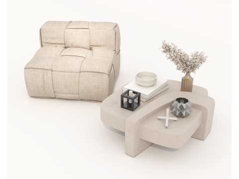 Set Meja Kopi dan Kursi Berlengan Modern 77 Model 3D