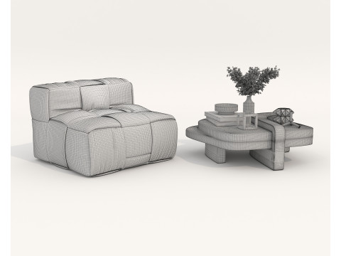 Set Meja Kopi dan Kursi Berlengan Modern 77 Model 3D