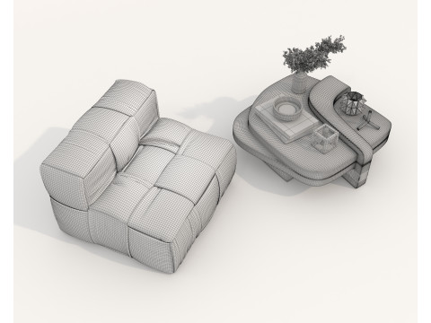 Set Meja Kopi dan Kursi Berlengan Modern 77 Model 3D