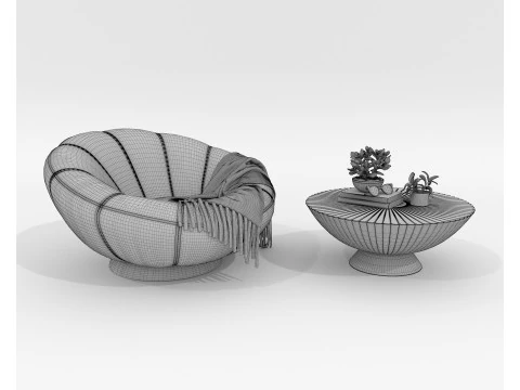 Modern Coffee Table and Armchair Set 78 3D Model