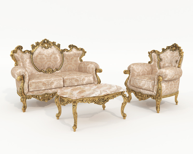 Classic European style Sofa and Armchair set 16 3D Model .c4d .max .obj .3ds .fbx .stl .blend