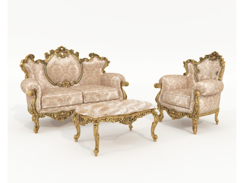 Klassieke bank- en fauteuilset in Europese stijl 16 3D Model