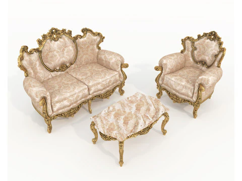 Klassieke bank- en fauteuilset in Europese stijl 16 3D Model