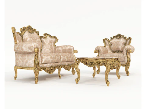 Klassieke bank- en fauteuilset in Europese stijl 16 3D Model