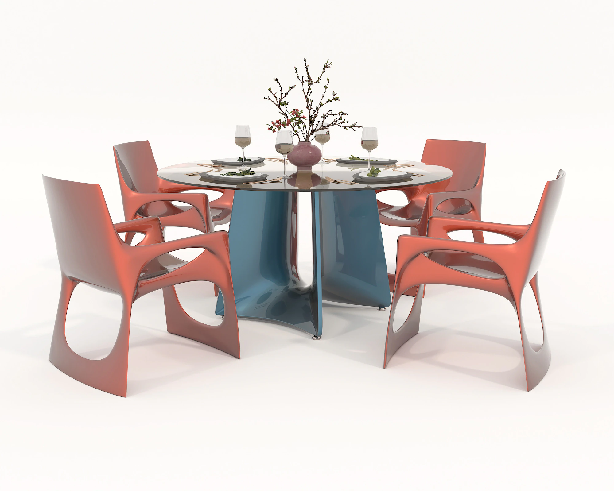 Modern Dining Table and Chairs 42 3D Model .c4d .max .obj .3ds .fbx .stl .blend 