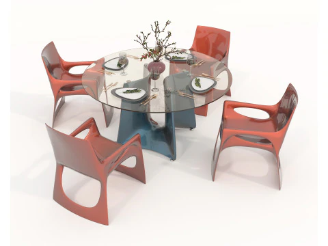 Modern Dining Table and Chairs 42 3D Model