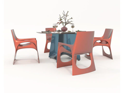 Modern Dining Table and Chairs 42 3D Model