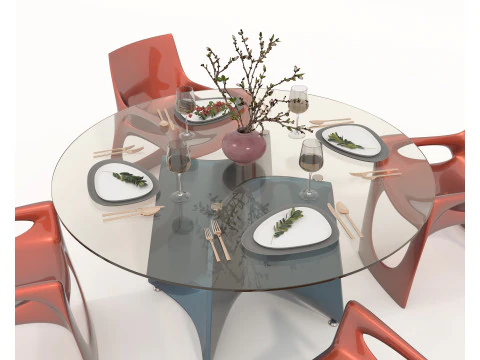 Modern Dining Table and Chairs 42 3D Model
