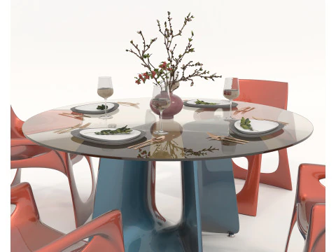 Modern Dining Table and Chairs 42 3D Model