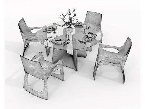 Modern Dining Table and Chairs 42 3D Model