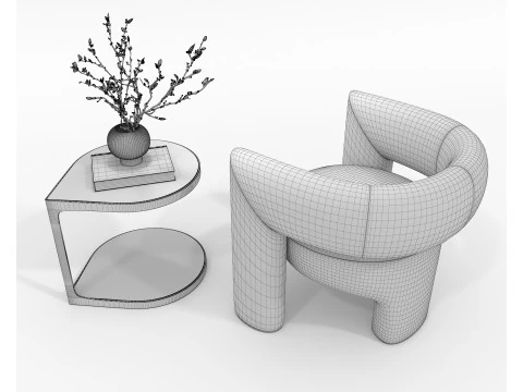 Set tavolino e poltrona moderni 82 Modello 3D