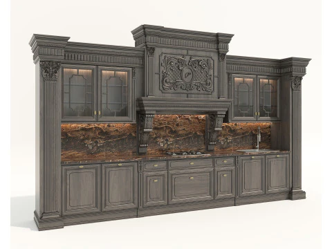 क्लासिक यूरोपीय शैली रसोई कैबिनेट 28 3D मॉडल