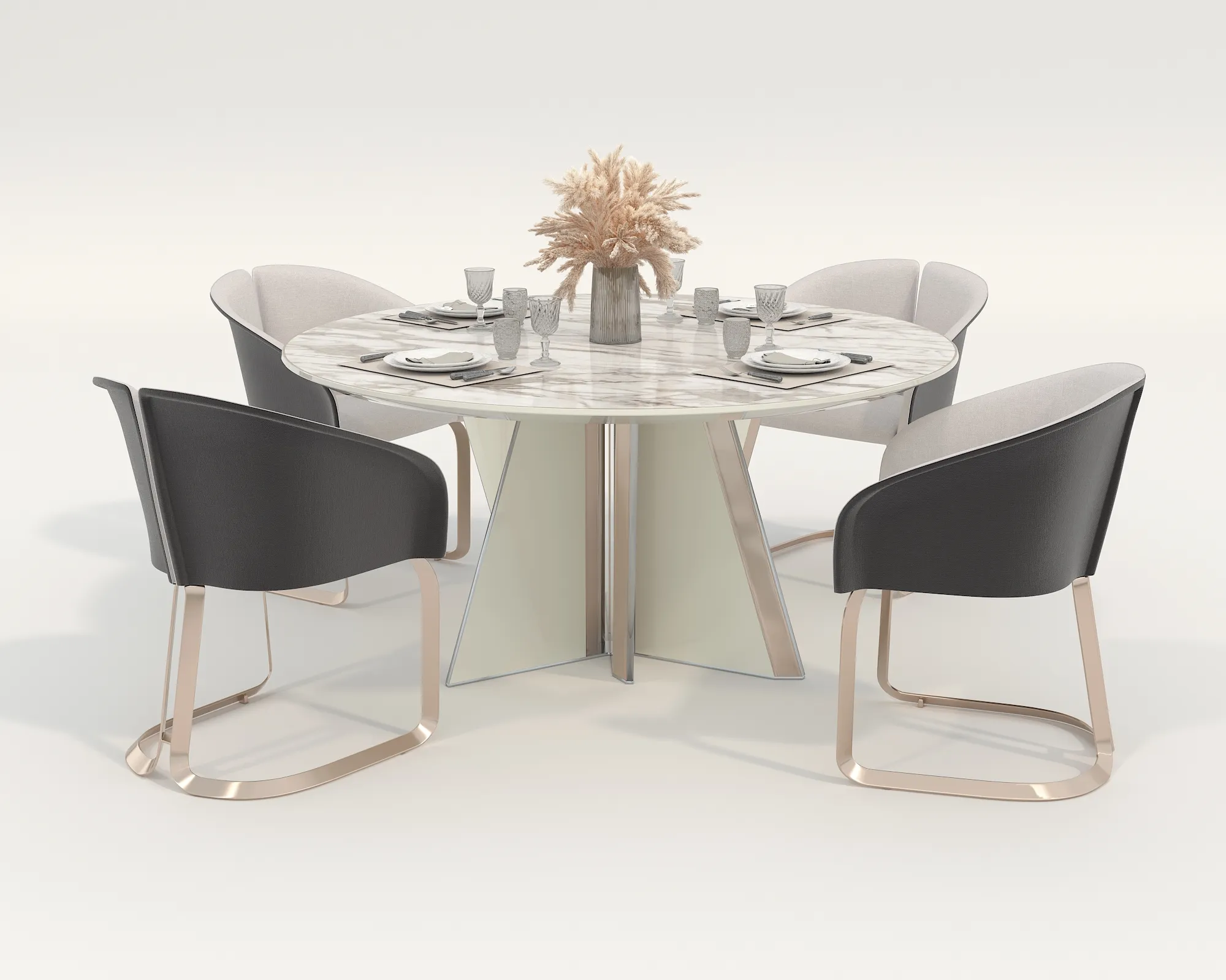 Sophisticated Modern Dining set 3D Model .c4d .max .obj .3ds .fbx .stl .blend 