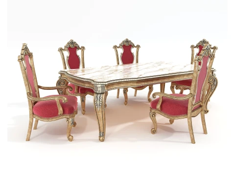 Mesa de jantar e cadeiras vitorianas cl&aacute;ssicas Modelo 3D