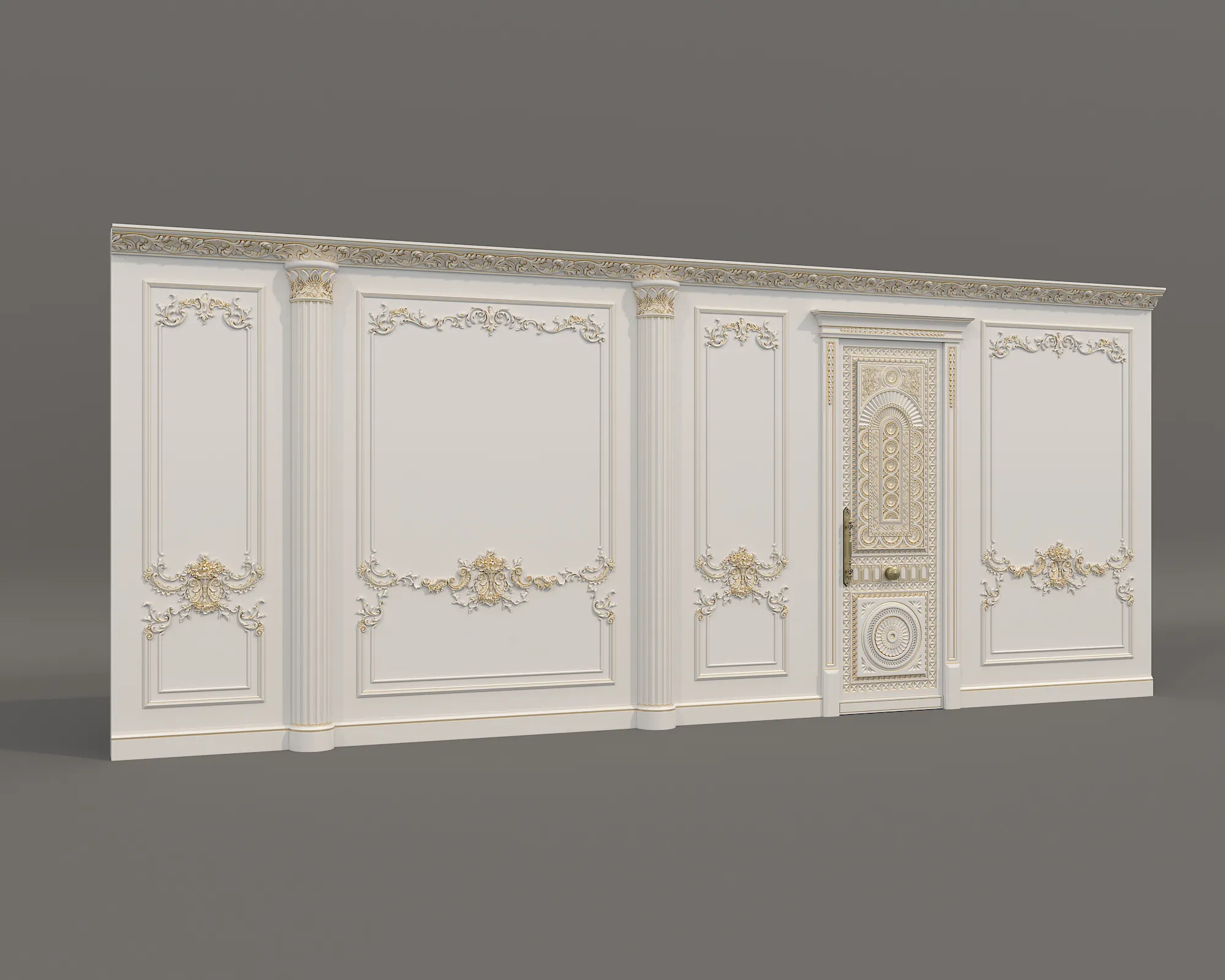 Classic Interior Wall with Ornamental Molding 6 3D Model .c4d .max .obj .3ds .fbx .stl .blend