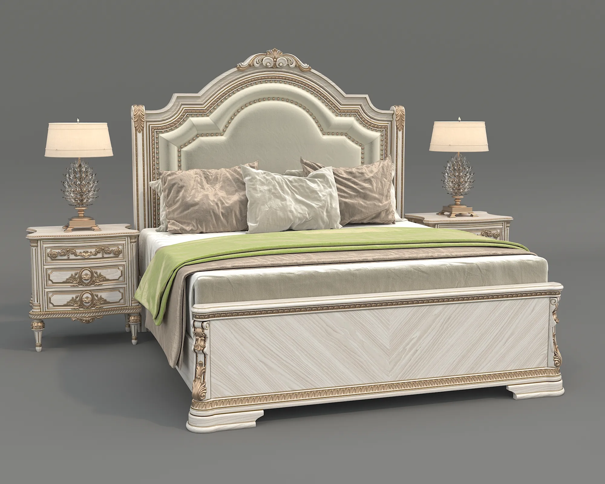 Royal Classic Carved King Bed Set 7 3D Model .c4d .max .obj .3ds .fbx .stl .blend 