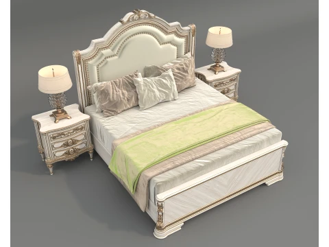 Royal Classic Carved King Bed Set 7 3D Model