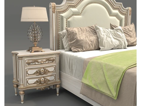 Royal Classic Carved King Bed Set 7 3D Model