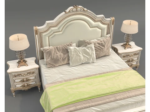 Royal Classic Carved King Bed Set 7 3D Model