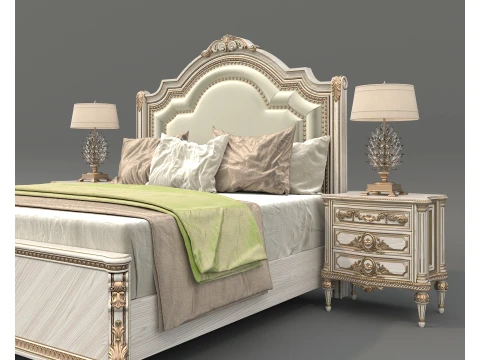 Royal Classic Carved King Bed Set 7 3D Model