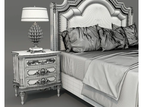 Royal Classic Carved King Bed Set 7 3D Model