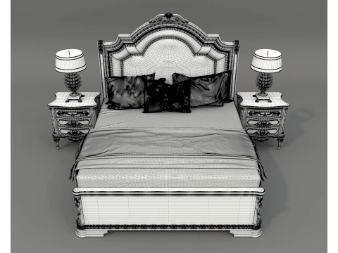 Royal Classic Carved King Bed Set 7 3D Model