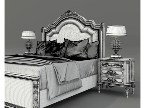 Royal Classic Carved King Bed Set 7 3D Model