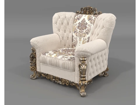 Classic Rococo Tufted Sofa and Armchair Set 3D Model