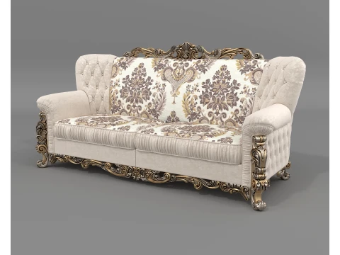 Classic Rococo Tufted Sofa and Armchair Set 3D Model