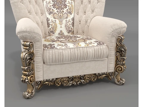 Classic Rococo Tufted Sofa and Armchair Set 3D Model