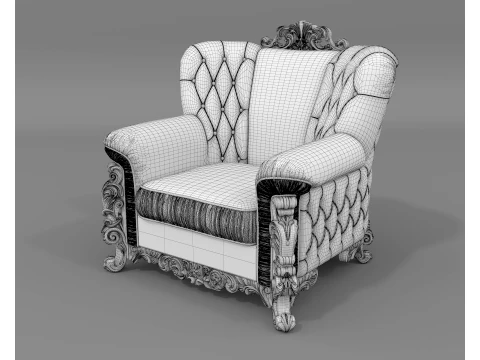 Classic Rococo Tufted Sofa and Armchair Set 3D Model