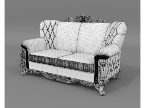 Classic Rococo Tufted Sofa and Armchair Set 3D Model