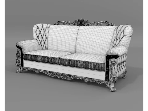 Classic Rococo Tufted Sofa and Armchair Set 3D Model