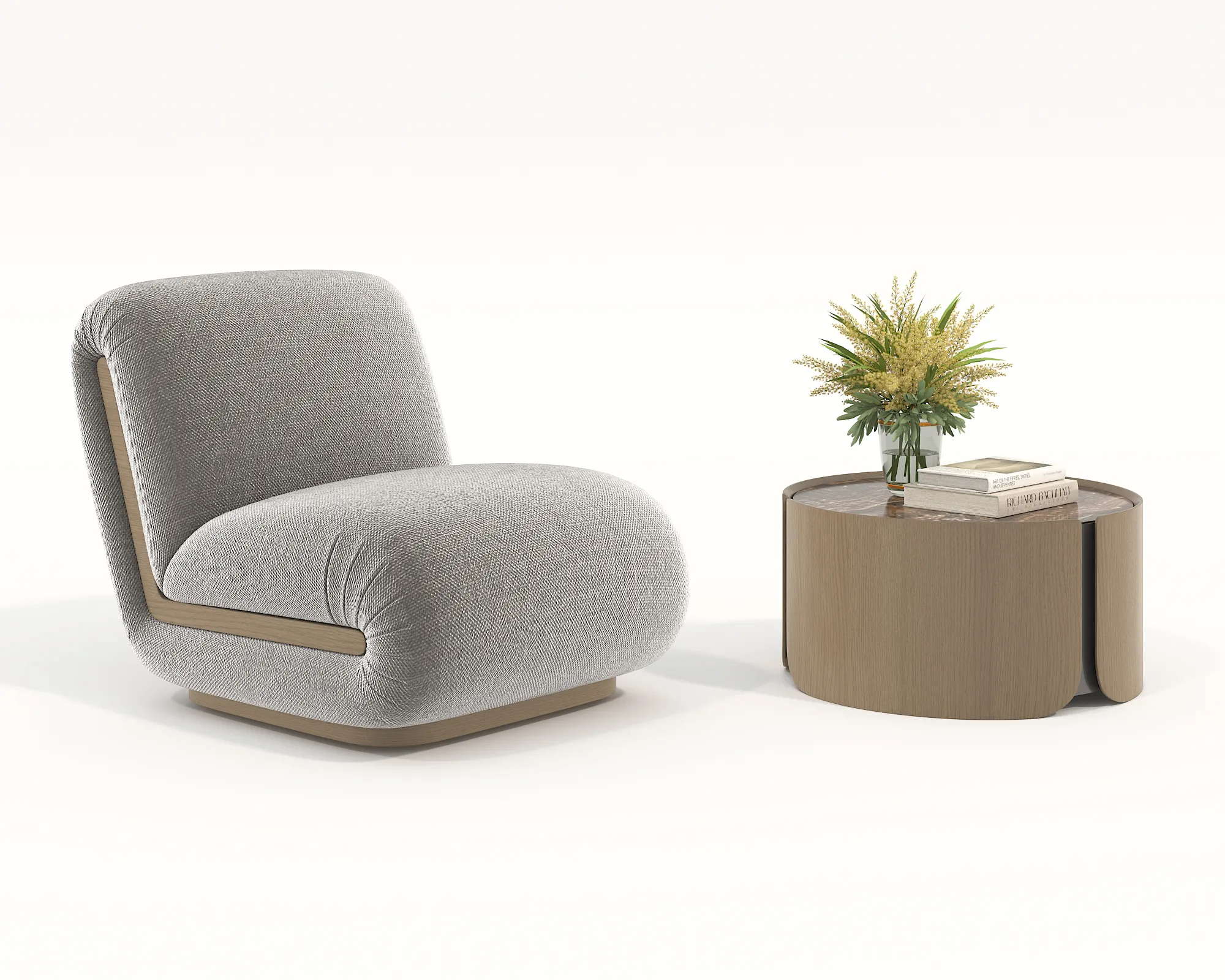 Contemporary Accent Chair and Round Side Table Set 3D Model .c4d .max .obj .3ds .fbx .stl .blend