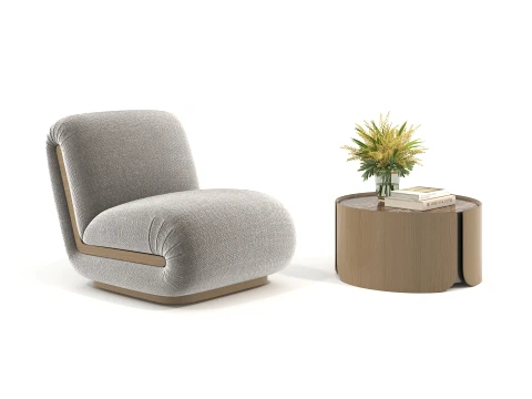Contemporary Accent Chair and Round Side Table Set 3D Model