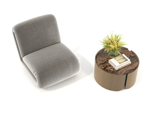 Contemporary Accent Chair and Round Side Table Set 3D Model