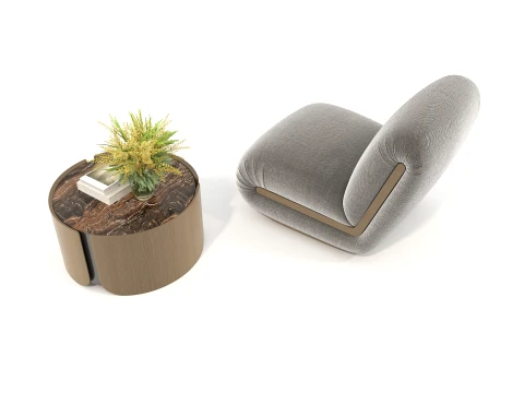 Contemporary Accent Chair and Round Side Table Set 3D Model