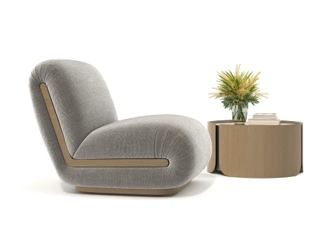 Contemporary Accent Chair and Round Side Table Set 3D Model