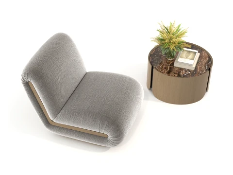 Contemporary Accent Chair and Round Side Table Set 3D Model