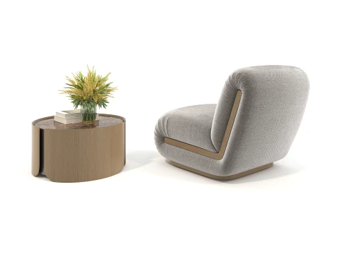 Contemporary Accent Chair and Round Side Table Set 3D Model