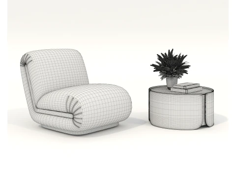 Contemporary Accent Chair and Round Side Table Set 3D Model