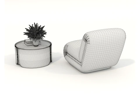 Contemporary Accent Chair and Round Side Table Set 3D Model