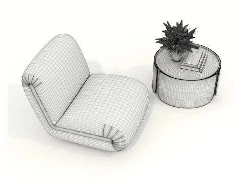 Contemporary Accent Chair and Round Side Table Set 3D Model