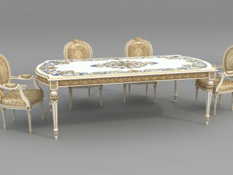 French Rococo Luxury Dining Set Modelo 3D