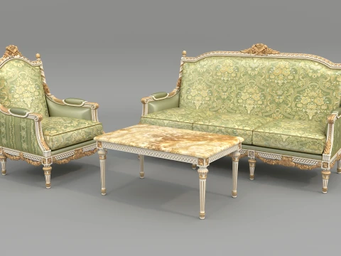 Classic European Style Sofa and Armchair Set 17 3D Modell