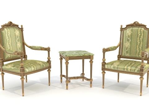 Classic European Style Coffee Table and Armchair 38 3D Model