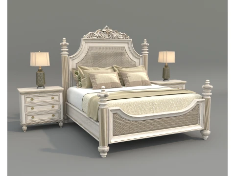 Royal Classic Carved King Bed Set 8 3D Model