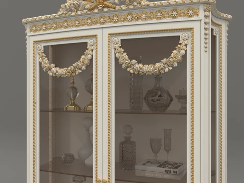 Luxury Classic Glass Showcase Cabinet 3D Model