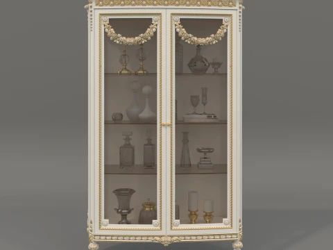 Luxury Classic Glass Showcase Cabinet 3D Model
